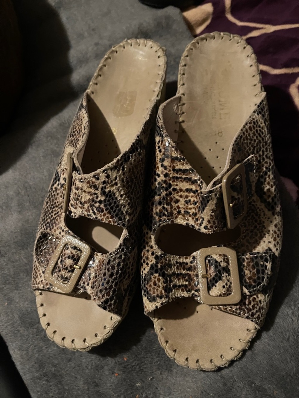 Snakeskin-Print Slip-On Clog with Buckles - Snake embossed pattern